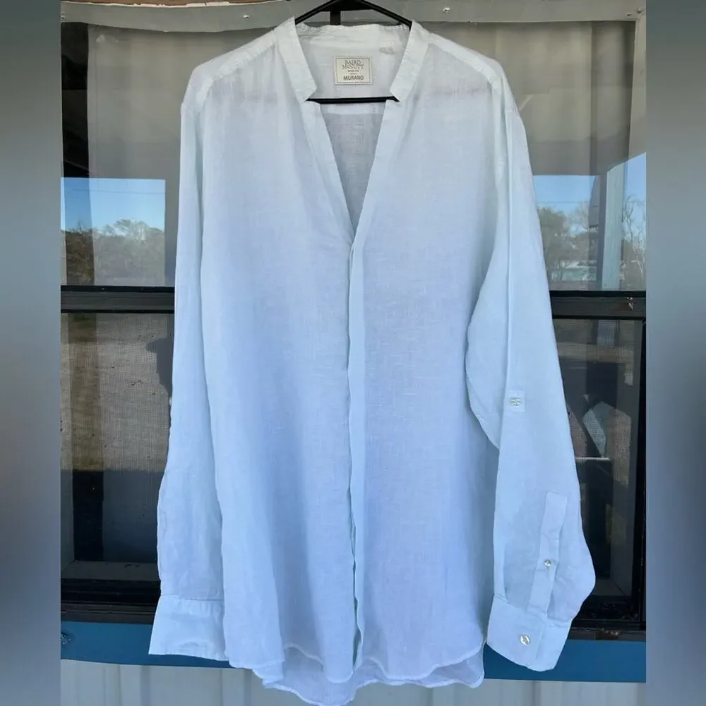 Baird McNutt Linen Classic Fit Mandarin Collar Long Sleeve Woven Shirt XLT - Picture 3 of 7